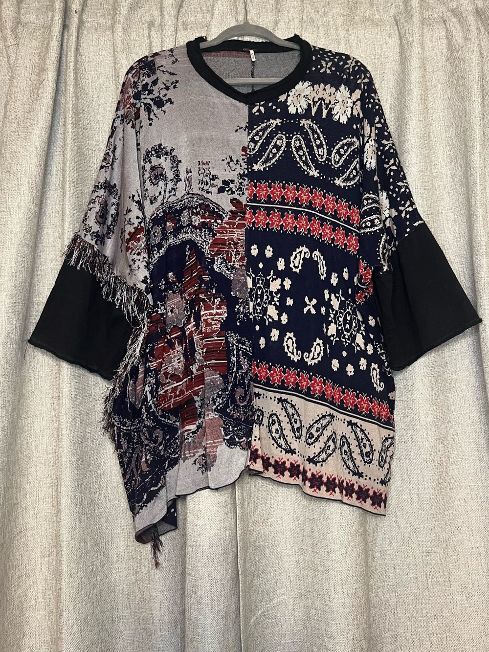 Free People Pieced with Paisley Oversized Fringe M/L Tunic Top